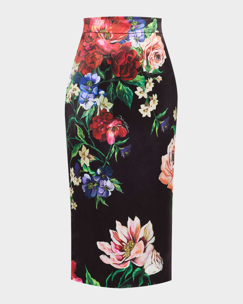 Rasovi Bouquet Satin Midi Skirt
